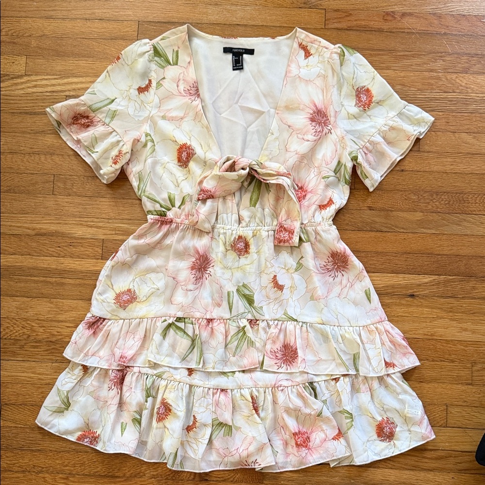 Forever 21 Floral Mini Dress - Cream and Pink